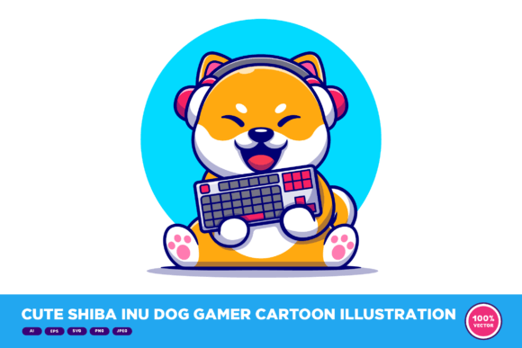 Cute Shiba Inu Dog Gamer Cartoon Review