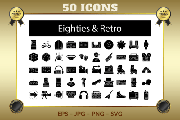 Eighties Retro Glyph Icons for Graphics and Icons