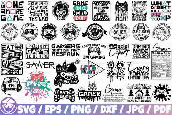 Gaming Funny Gamer X35 Quotes BUNDLE for Graphics and Crafts