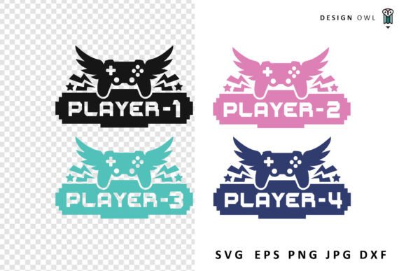 Player 1 to 4 - Gaming SVG Set: Graphics for Crafts & Commerce