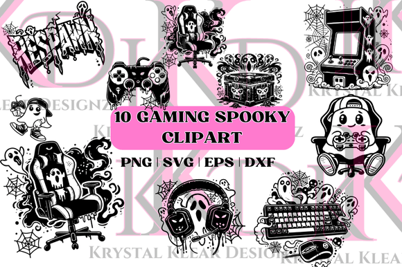 Spooky Gaming Clipart Bundle, Gamer Graphics for Crafts